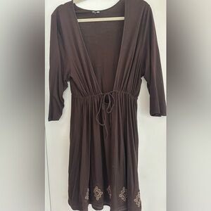 Brown V-Neck Dress